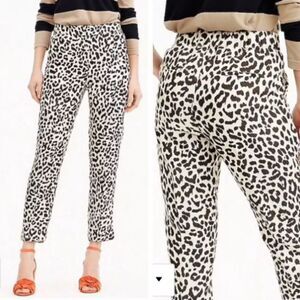 J. Crew Brown Ivory Leopard Print Easy Linen Stretch Pull On Pants Size‎ 4